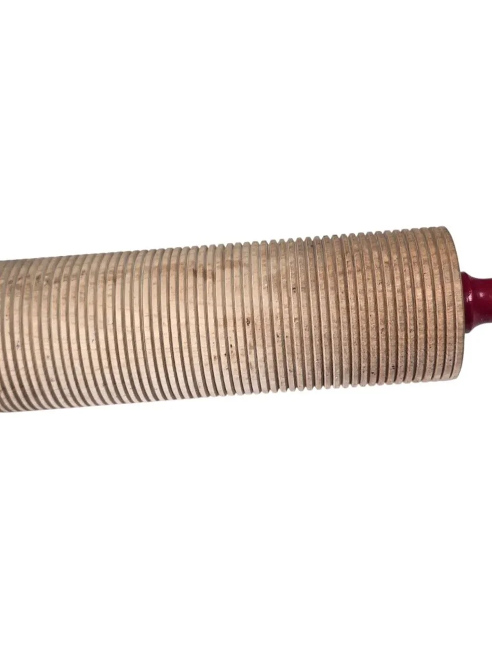 Vintage Wooden Ribbed Rolling Pin with Red Handles